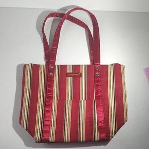 Longaberger Red and Cream Striped Tote Bag